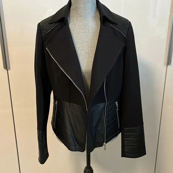 NWOT Black Moto Jacket Stretch Faux Leather Lined, Size M - Picture 10 of 14